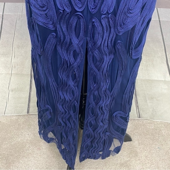 JS Collections Size 6 Navy Blue Illusion Yoke Soutache Column Gown Full Length - Picture 10 of 16